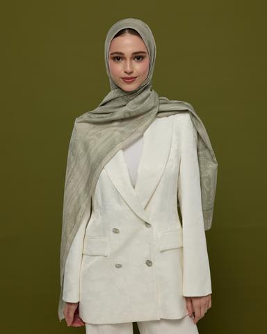 SV-HURREM-38 Badem Kremi & Zeytin Yeşili Hürrem Desen  Şal