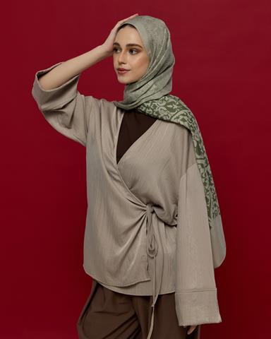 S-SARAYLI-38 Badem Kremi & Zeytin Yeşili Saraylı Desen Şal