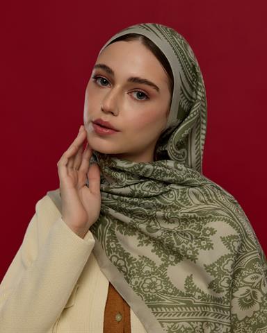 S-SULTANİ-38 Badem Kremi & Zeytin Yeşili Sultani Desen Şal
