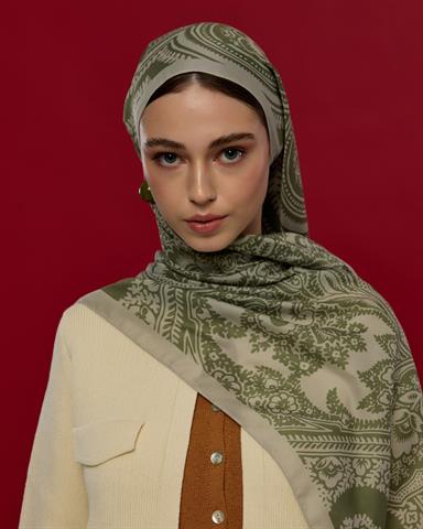 S-SULTANİ-38 Badem Kremi & Zeytin Yeşili Sultani Desen Şal