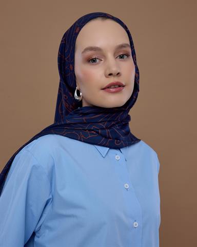 S-EFSUNLU-79 Bakır & Gece Laciverti Efsunlu Desen Şal