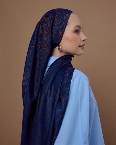 S-EFSUNLU-79 Bakır & Gece Laciverti Efsunlu Desen Şal