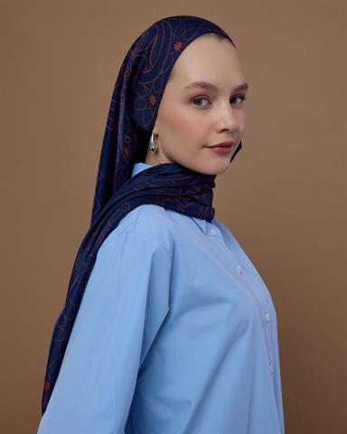 S-EFSUNLU-79 Bakır & Gece Laciverti Efsunlu Desen Şal