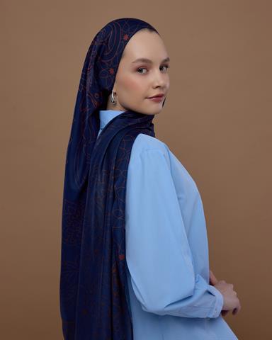 S-EFSUNLU-79 Bakır & Gece Laciverti Efsunlu Desen Şal