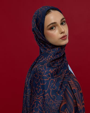 S-HAREM-79 Bakır & Gece Laciverti Harem Rüyası Desen Şal