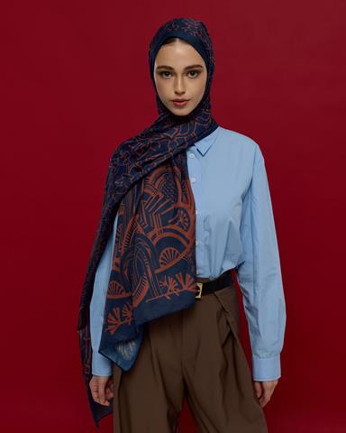 S-HAREM-79 Bakır & Gece Laciverti Harem Rüyası Desen Şal
