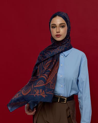 S-HAREM-79 Bakır & Gece Laciverti Harem Rüyası Desen Şal