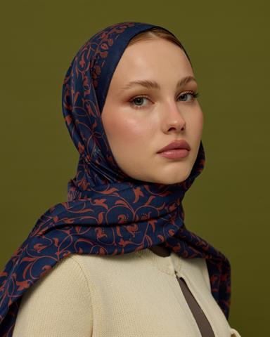 S-LALE-79 Bakır & Gece Laciverti Lale Bahçesi Desen Şal