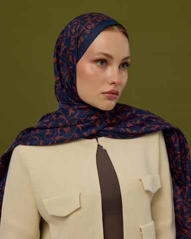 S-LALE-79 Bakır & Gece Laciverti Lale Bahçesi Desen Şal