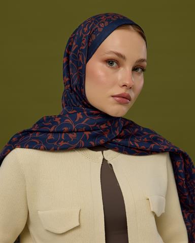 S-LALE-79 Bakır & Gece Laciverti Lale Bahçesi Desen Şal