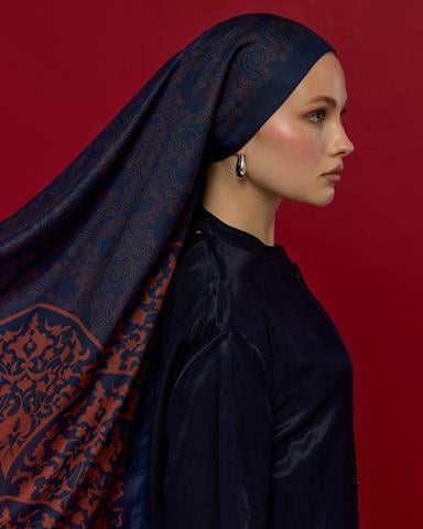 S-SARAYLI-79 Bakır & Gece Laciverti Saraylı Desen Şal