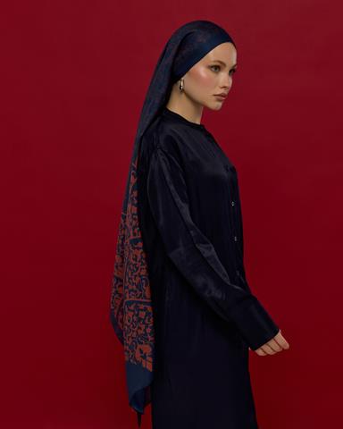 S-SARAYLI-79 Bakır & Gece Laciverti Saraylı Desen Şal