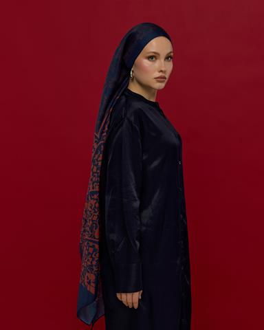 S-SARAYLI-79 Bakır & Gece Laciverti Saraylı Desen Şal