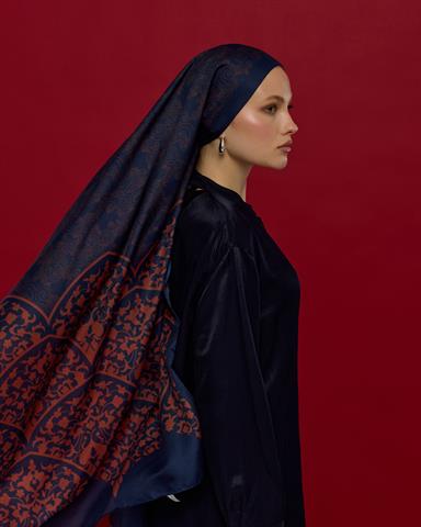 S-SARAYLI-79 Bakır & Gece Laciverti Saraylı Desen Şal
