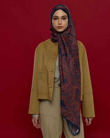 S-SULTANİ-79 Bakır & Gece Laciverti Sultani Desen Şal