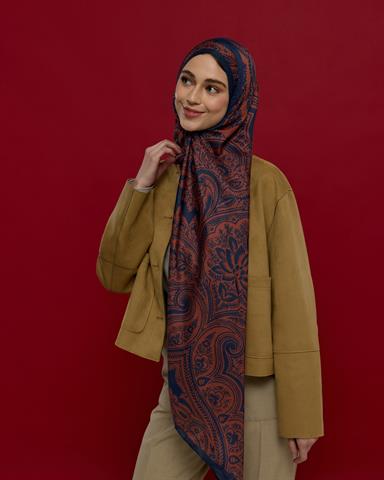 S-SULTANİ-79 Bakır & Gece Laciverti Sultani Desen Şal