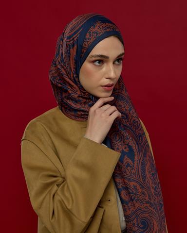 S-SULTANİ-79 Bakır & Gece Laciverti Sultani Desen Şal