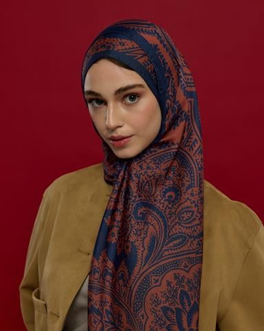 S-SULTANİ-79 Bakır & Gece Laciverti Sultani Desen Şal