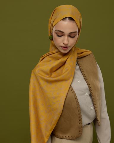 S-LALE-48 Bal Revanı & Kumral Toprak Lale Bahçesi Desen Şal