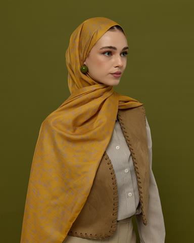 S-LALE-48 Bal Revanı & Kumral Toprak Lale Bahçesi Desen Şal