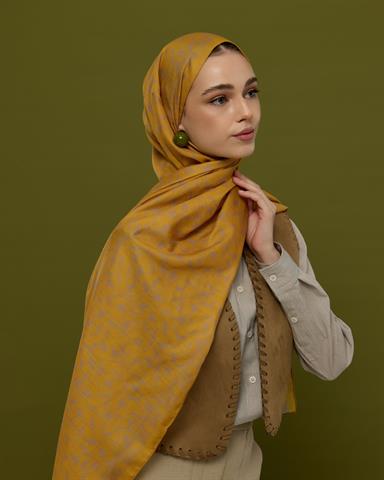 S-LALE-48 Bal Revanı & Kumral Toprak Lale Bahçesi Desen Şal