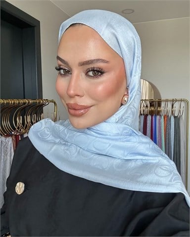 Bebe Mavi Imannoor Küçük Dama Desen Pamuk Jakar Şal