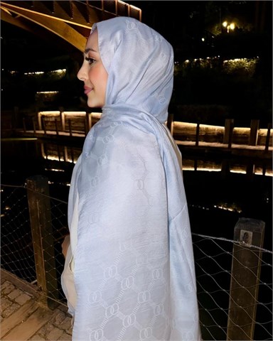 Bebe Mavi Imannoor Monogram Zincir Desen Pamuk Jakar Şal