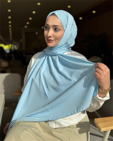 Bebe Mavi Minima Desen Kore Medine İpeği Şal