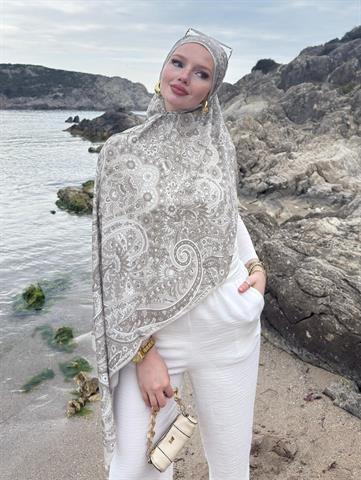 Bej Balamir Desen İpeksi Şal