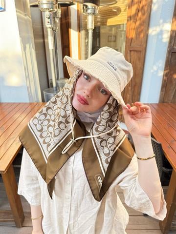 Bej C Desen İthal Twill İpek Eşarp