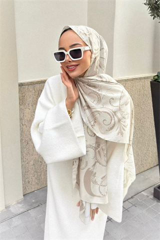 Bej Deva Desen Pamuk Vual Şal