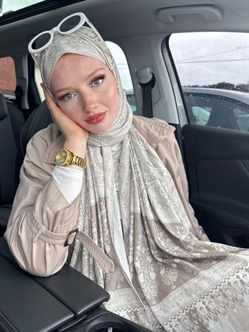 Bej Ediz Desen İpeksi Şal