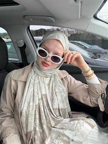 Bej Ediz Desen İpeksi Şal