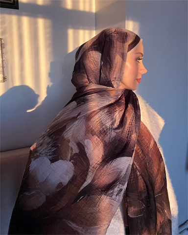 Bej Floral Desenli Müslin Şal