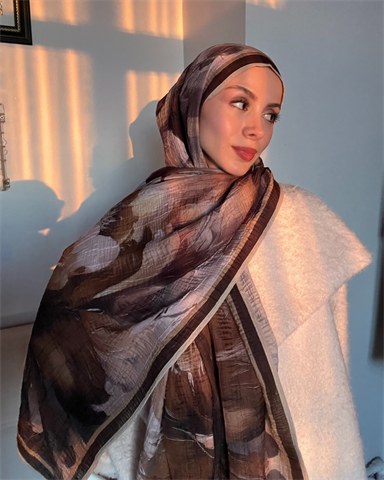 Bej Floral Desenli Müslin Şal