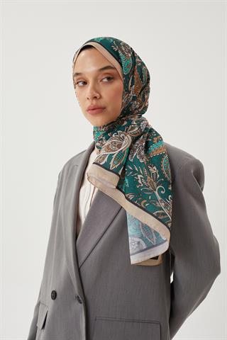 Bej & Haki Retro Desen Şal