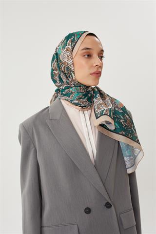 Bej & Haki Retro Desen Şal