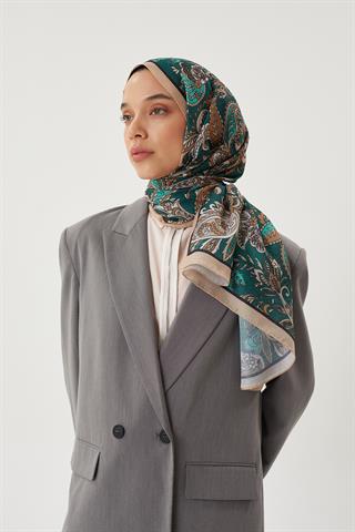 Bej & Haki Retro Desen Şal