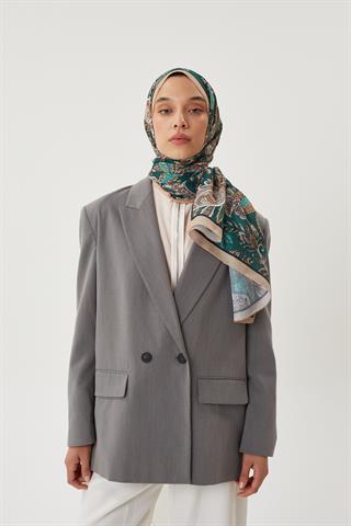 Bej & Haki Retro Desen Şal