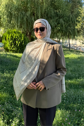 Bej Karma Desen Pamuk Vual Şal
