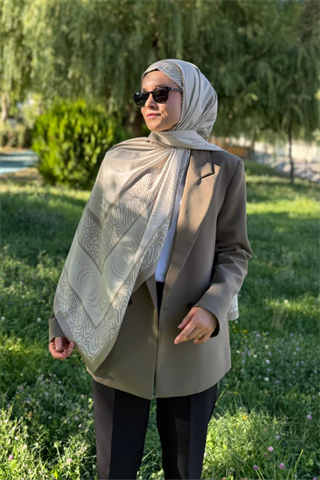 Bej Karma Desen Pamuk Vual Şal