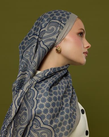 SV-BAL-60 Bej & Lacivert Bala Hatun Desen  Şal