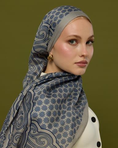 SV-BAL-60 Bej & Lacivert Bala Hatun Desen  Şal