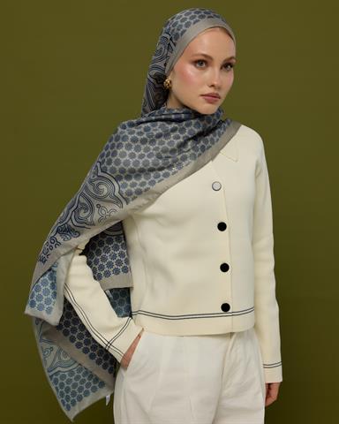 SV-BAL-60 Bej & Lacivert Bala Hatun Desen  Şal