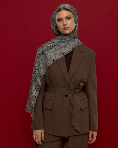 S-EFSUNLU-60 Bej & Lacivert Efsunlu Desen Şal