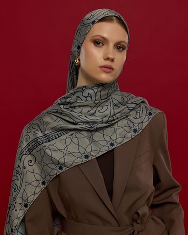 S-EFSUNLU-60 Bej & Lacivert Efsunlu Desen Şal