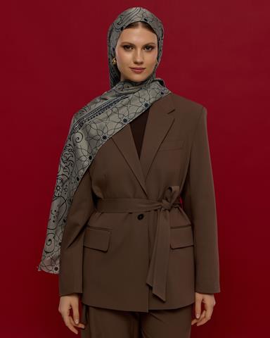 S-EFSUNLU-60 Bej & Lacivert Efsunlu Desen Şal