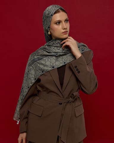 S-EFSUNLU-60 Bej & Lacivert Efsunlu Desen Şal