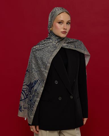 S-HAREM-60 Bej & Lacivert Harem Rüyası Desen Şal