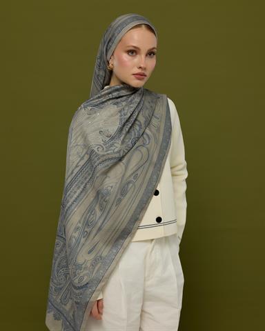 SV-HURREM-60 Bej & Lacivert Hürrem Desen  Şal